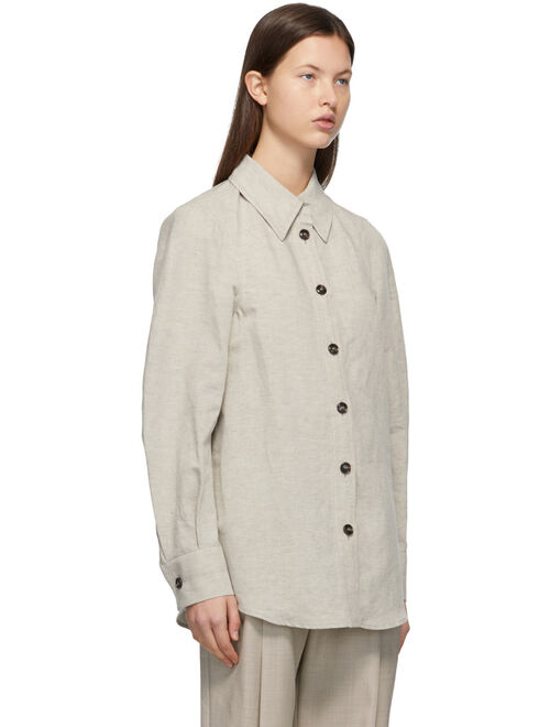 Women's Solid Long Sleeve Taupe Linen & Cotton Shirt