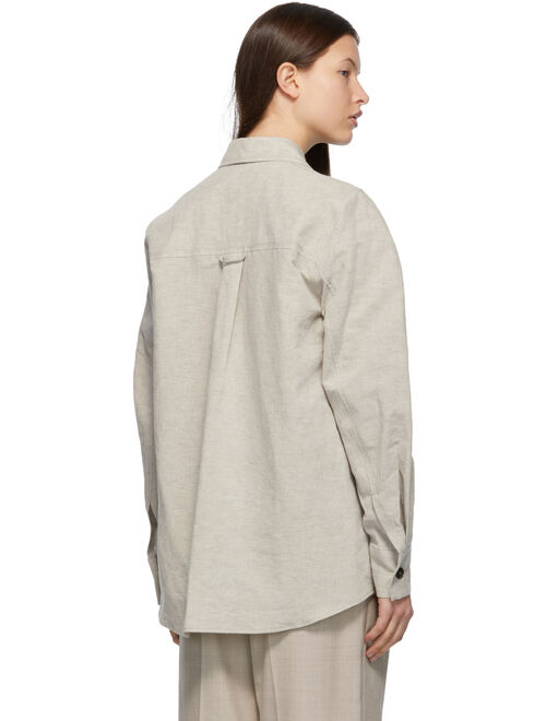 Women's Solid Long Sleeve Taupe Linen & Cotton Shirt
