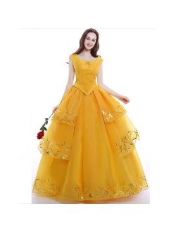 Moive Beauty And Beast Belle Cosplay Costume Adult Bella Princess Yellow Dress Women Girls Halloween Party Dresses Top Quality