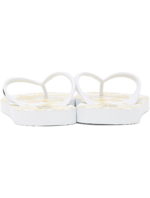 Versace White & Gold Baroque Logo Flip Flops