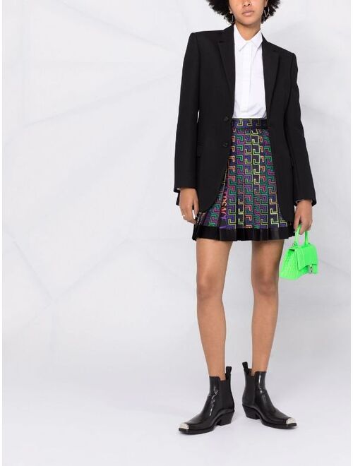 Versace Greca Neon-print pleated skirt