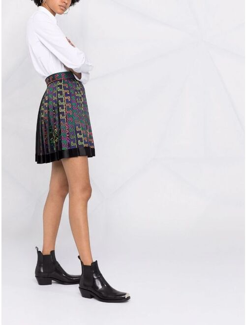 Versace Greca Neon-print pleated skirt
