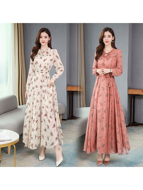 4XL Plus Size Floral Chiffon Boho Dress 2021 Spring Autumn Vintage Women Maxi Dresses White Casual Party Bodycon Long Vestidos