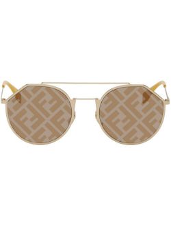 Gold & Brown 'Forever Fendi' Round Sunglasses