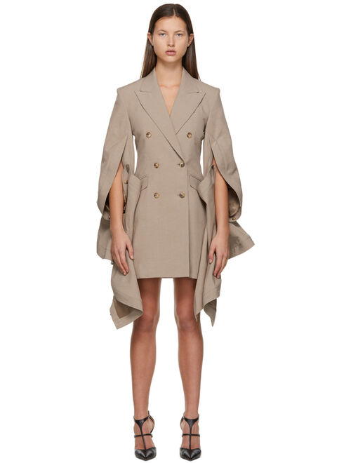 Y/PROJECT Taupe Ruffle Sleeve Blazer Dress