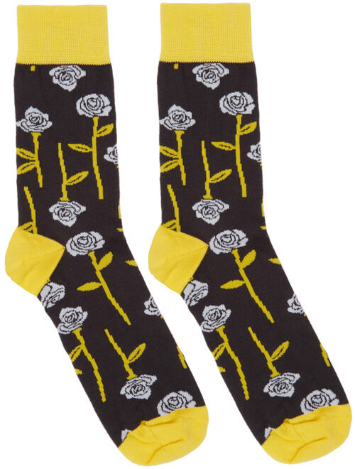 Black & Yellow All Over Roses Socks
