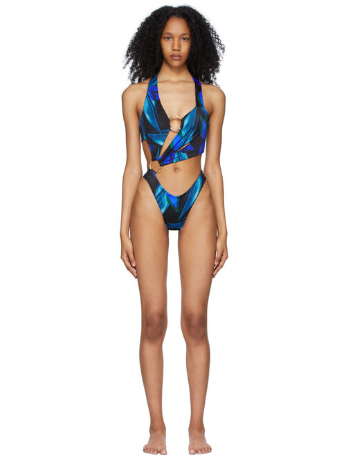 Louisa Ballou Black & Blue Polyester And Spandex One-Piece Swimsuit