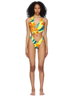 Louisa Ballou Yellow & Blue Polyester And Spandex  One-Piece Swimsuit