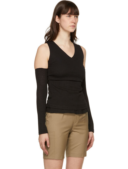 Black Cut-Off Drape Long Sleeve T-Shirt