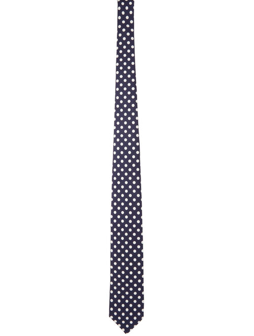 Navy & White Silk Dot Print Tie