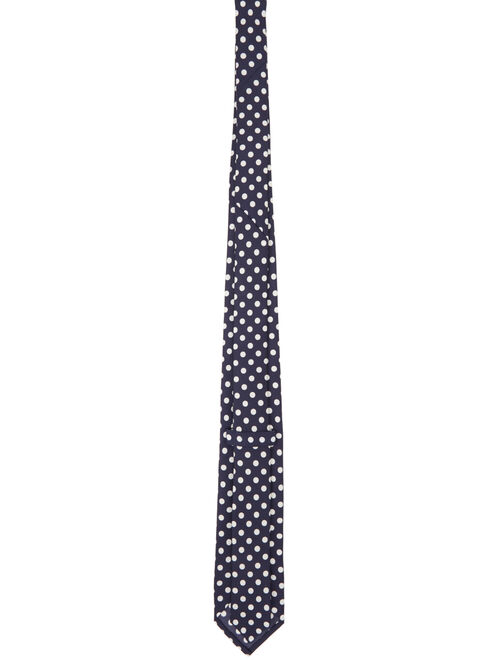 Navy & White Silk Dot Print Tie