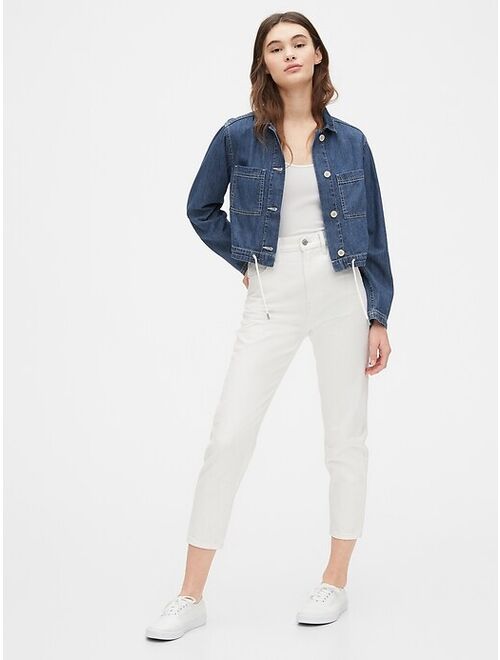 GAP Cropped Denim Jacket with Drawcord Ties