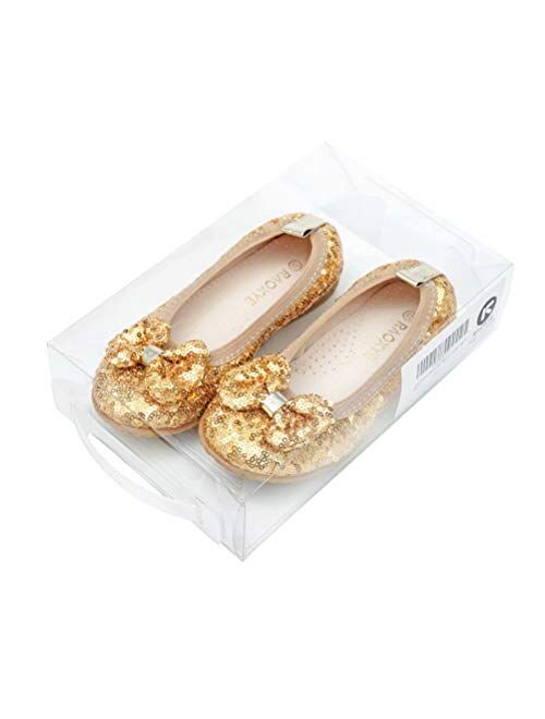 RAOXYE Girl's Dress Shoes Golden Glitter Slip On Ballet Flat (Toddler/Little Kid)