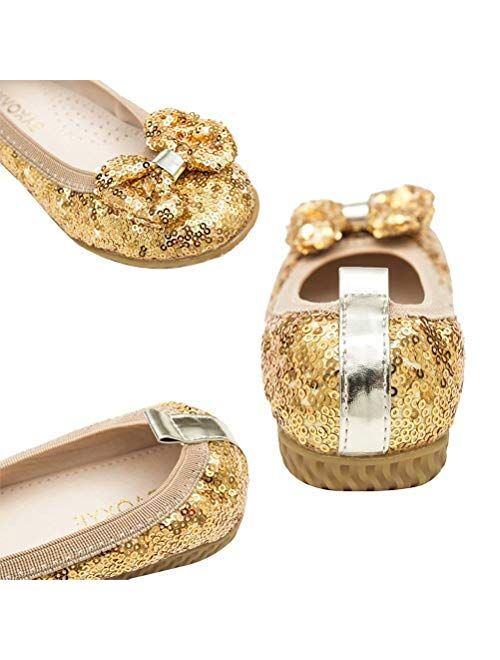 RAOXYE Girl's Dress Shoes Golden Glitter Slip On Ballet Flat (Toddler/Little Kid)