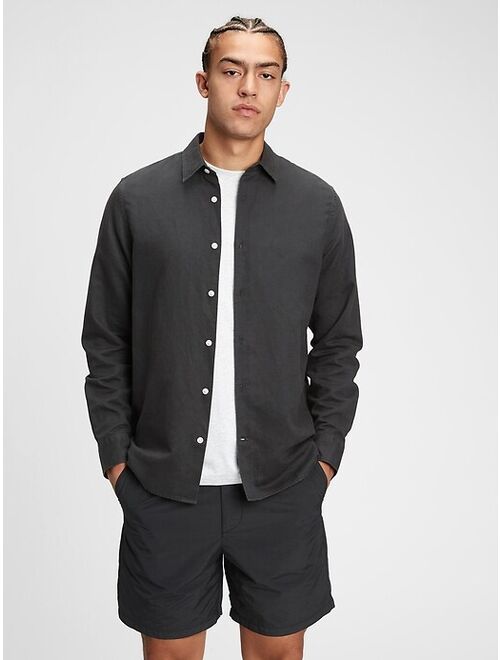 GAP Linen-Cotton Spread Collar Long Sleeve Shirt