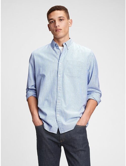 GAP Lived-In Stretch Striped Long Sleeve Button Down Oxford Shirt