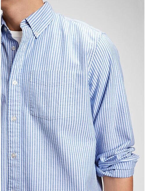 GAP Lived-In Stretch Striped Long Sleeve Button Down Oxford Shirt