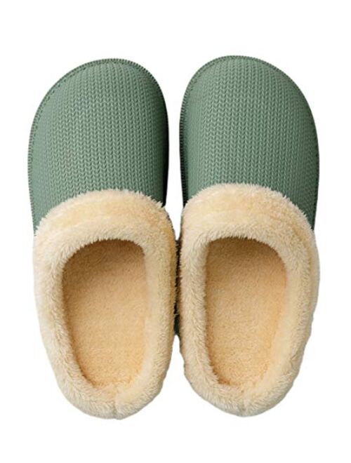 ChayChax House Slippers Plush Fleece Lined Warm Shoes Women Men Indoor Outdoor Waterproof Slippers(Green,11-11.5 women / 9.5-10 men )