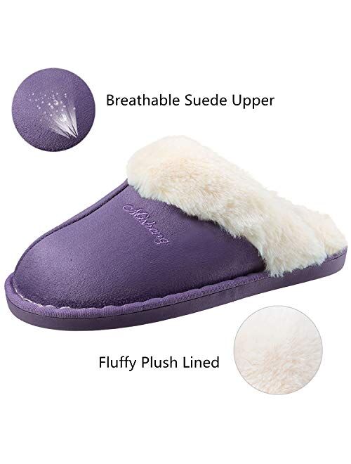 ChayChax Mens Womens Slippers Warm Fluffy Plush Memory Foam House Slippers with Anti-Sikd Sole Purple