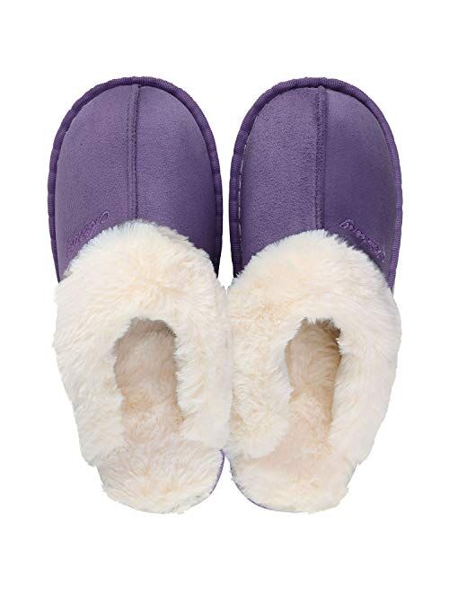 ChayChax Mens Womens Slippers Warm Fluffy Plush Memory Foam House Slippers with Anti-Sikd Sole Purple