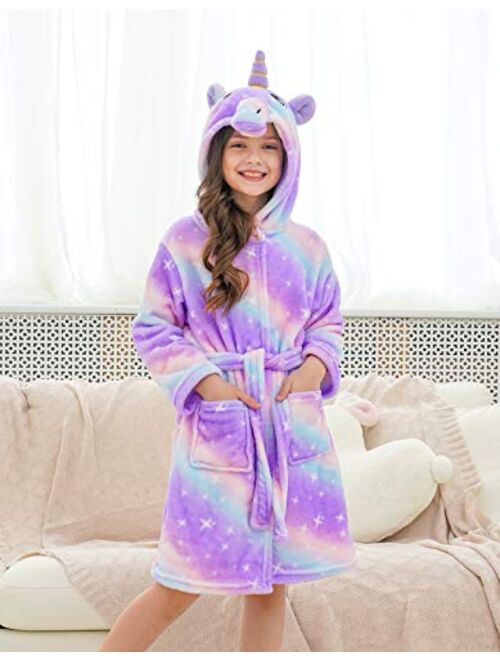 Doctor Unicorn Soft Unicorn Hooded Galaxy Bathrobe Sleepwear Matching Doll & Girls
