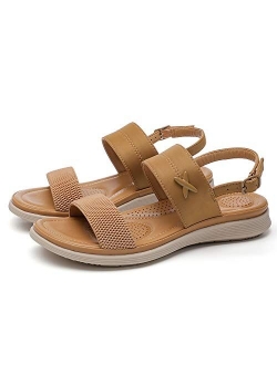 Women's LeatherSandals Open Toe Beach Sandal Ankle Strap Summer Slippers Shoes Non Slip