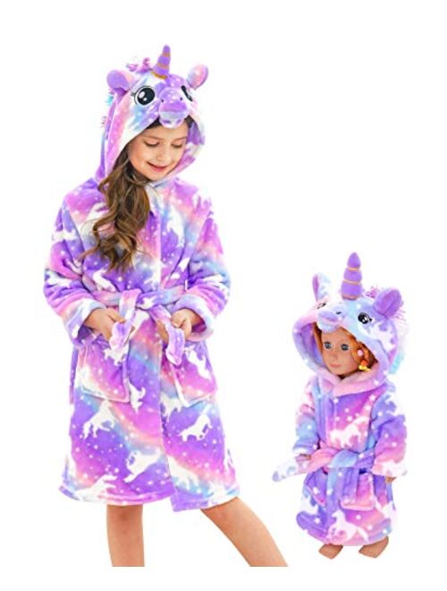 Doctor Unicorn Soft Unicorn Hooded Bathrobe Sleepwear Matching Doll & Girls 