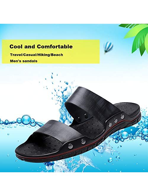 ChayChax Men’s Slide Sandals Leather Summer Slippers Shoes Non-Slip Clogs Mules with Rubber Sole