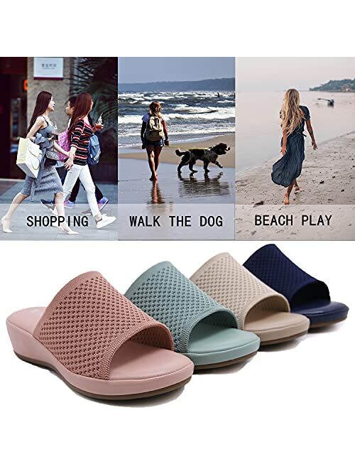 ChayChax Women Wedge Slides Sandals Comfortable Open Toe Summer Sandals Slip on Mules