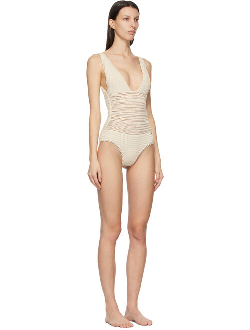 Valentino Off-White Cotton Crochet One-Piece Swimsuit