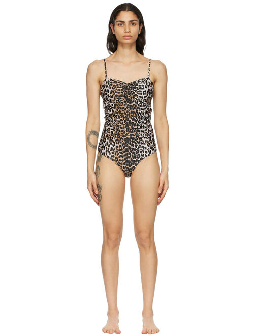 GANNI Black & Brown Recycled One-Piece Swimsuit