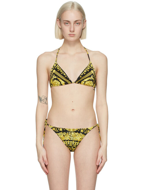 Versace Underwear Black & Yellow Barocco Bikini Top