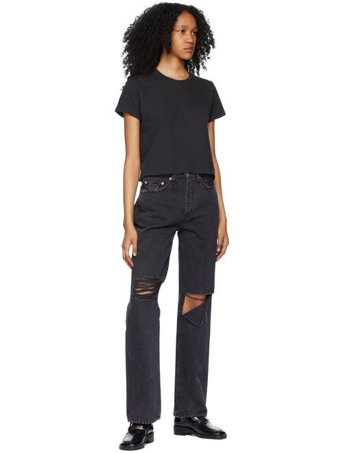 Re/Done Black Distressed High Rise Loose Jeans