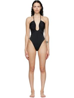 Black 'Forever Fendi' Plunge One-Piece Swimsuit