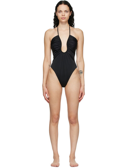 Fendi Black 'Forever Fendi' Plunge One-Piece Swimsuit