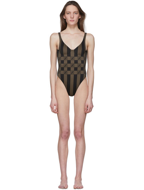 Fendi Brown 'Forever Fendi' Stripe One-Piece Swimsuit