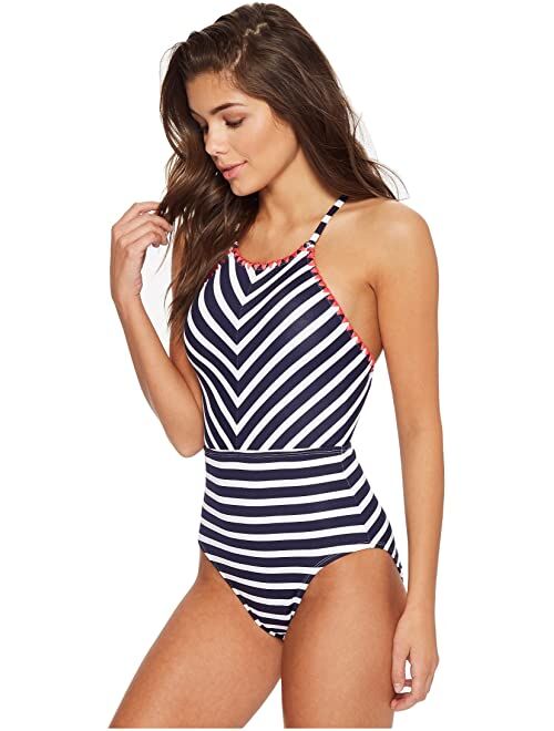 Tommy Bahama Breton Stripe High-Neck One-Piece Swimsuit