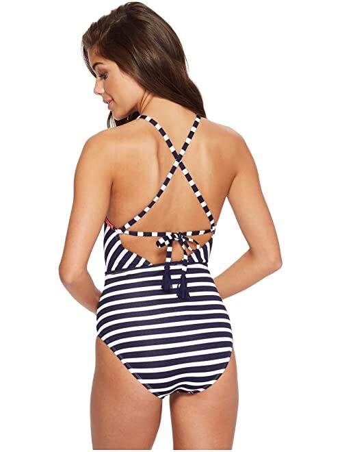 Tommy Bahama Breton Stripe High-Neck One-Piece Swimsuit