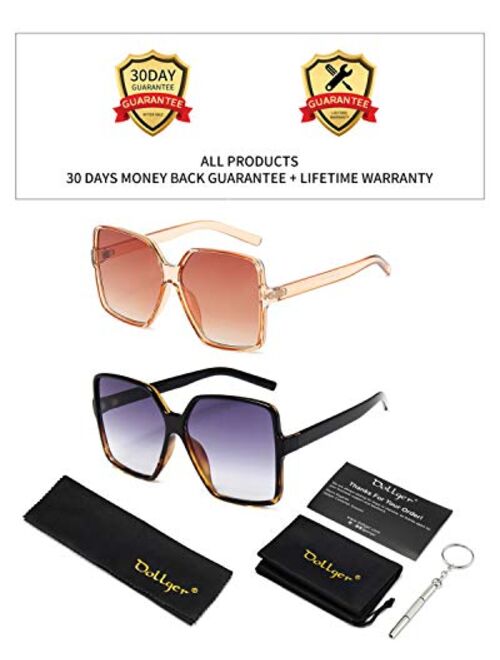 Dollger Oversized Square Sunglasses for Women Big Large Wide Fashion Shades for Men 100% UV Protection Unisex