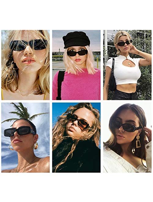 Dollger Retro Rectangle Sunglasses For Women Trendy Vintage 90s Small Sunglasses UV 400 Protection Square Shades