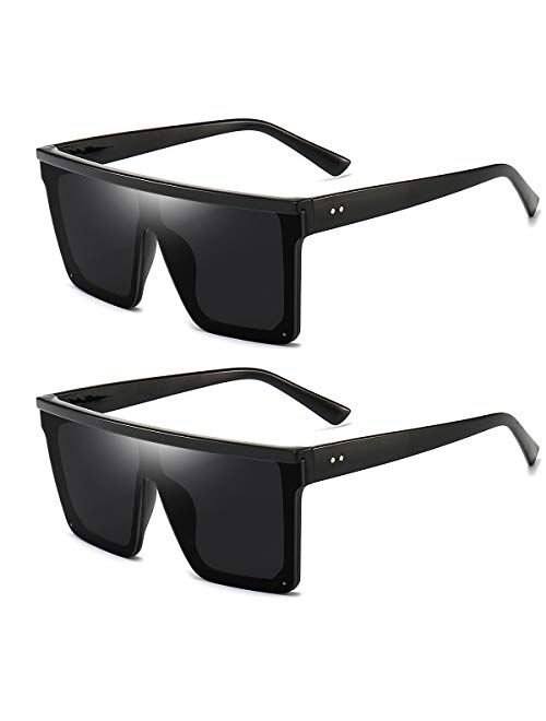 Square Oversized Sunglasses for Women Men Fashion Flat Top Big Black Frame Shades Dollger
