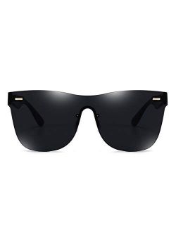 Trendy Mirrored Sunglasses for women men Rimless one piece colored lens reflective cool sunglasses