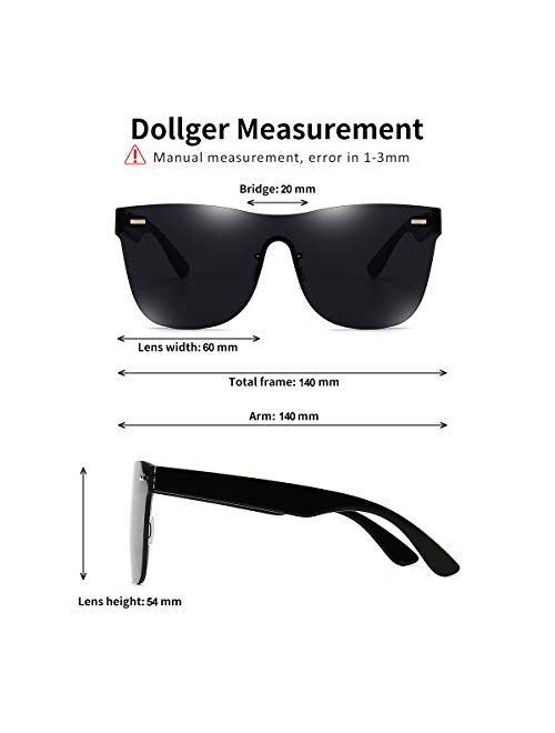 Dollger Trendy Mirrored Sunglasses for women men Rimless one piece colored lens reflective cool sunglasses