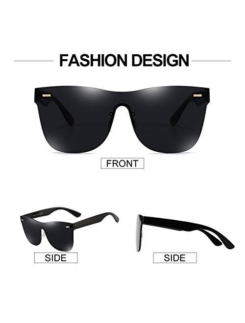 Dollger Trendy Mirrored Sunglasses for women men Rimless one piece colored lens reflective cool sunglasses