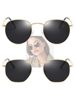 Hexagon Round Polarized Sunglasses for Women Men Lennon Trendy Circle Sunglasses