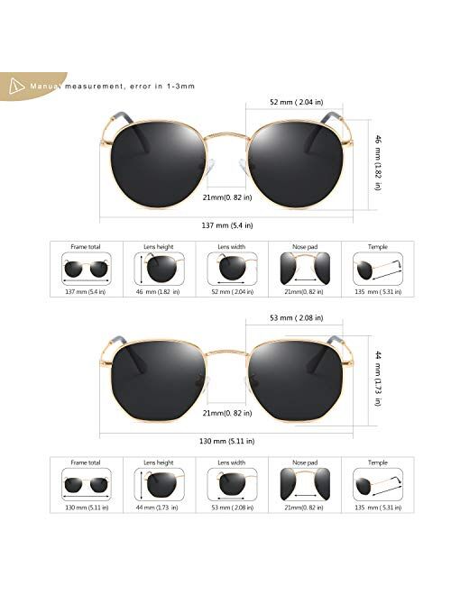 Dollger Hexagon Round Polarized Sunglasses for Women Men Lennon Trendy Circle Sunglasses