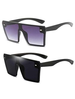 Oversized Square Sunglasses for Women Men Retro Shades Fashion Big Flat Top Mirror Rimless Lens