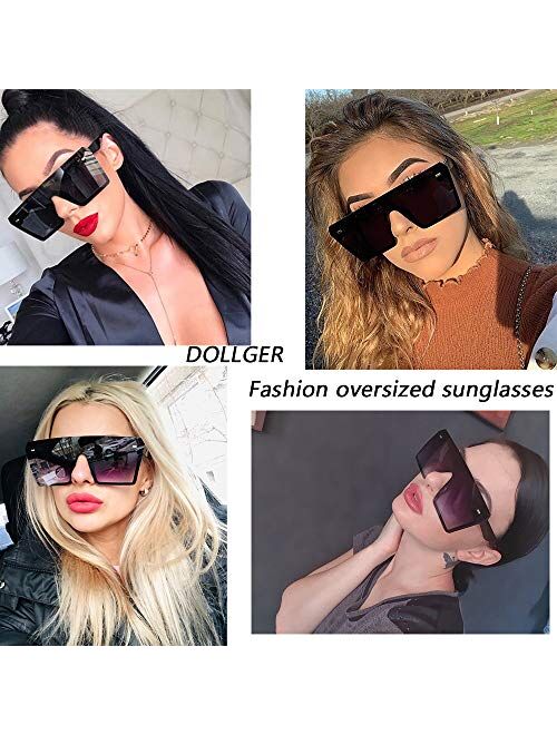 Dollger Oversized Square Sunglasses for Women Men Retro Shades Fashion Big Flat Top Mirror Rimless Lens