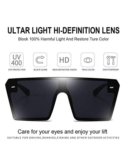 Dollger Oversized Square Sunglasses for Women Men Retro Shades Fashion Big Flat Top Mirror Rimless Lens
