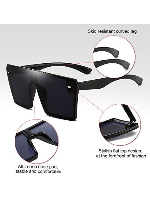 Dollger Oversized Square Sunglasses for Women Men Retro Shades Fashion Big Flat Top Mirror Rimless Lens